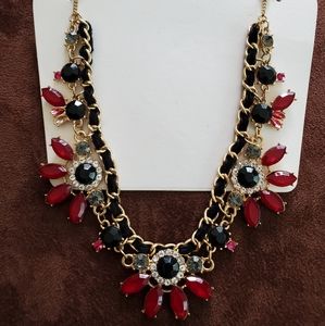 MULTI-COLOR RHINESTONE RESIN AND GOLD TONE STATEMENT NECKLACE